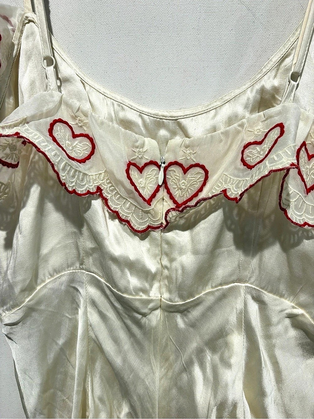 $389 NWT For Love & Lemons Amor Midi Slip Dress in Cream & Red Sz Large - Picture 9 of 15